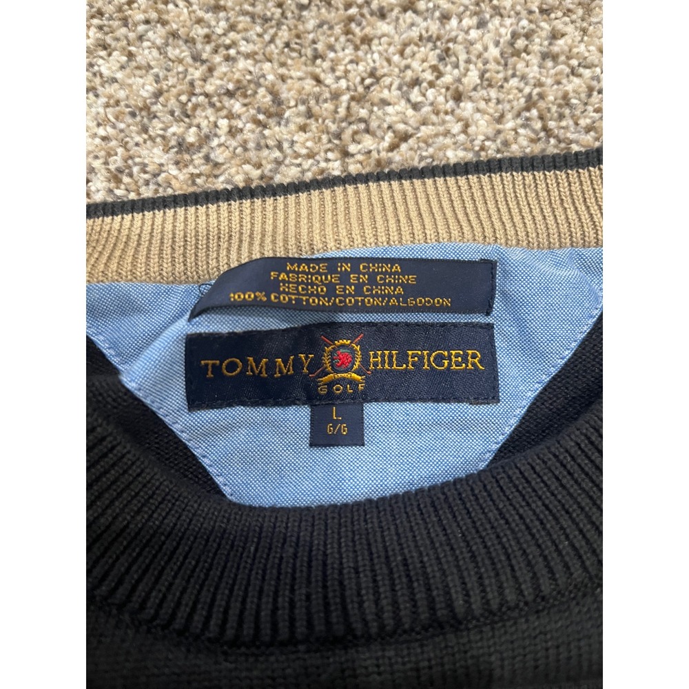 Tommy Hilfiger Golf Mens Black Cotton Crewneck Sweater Large Solid Knit Pullover - Picture 4 of 6